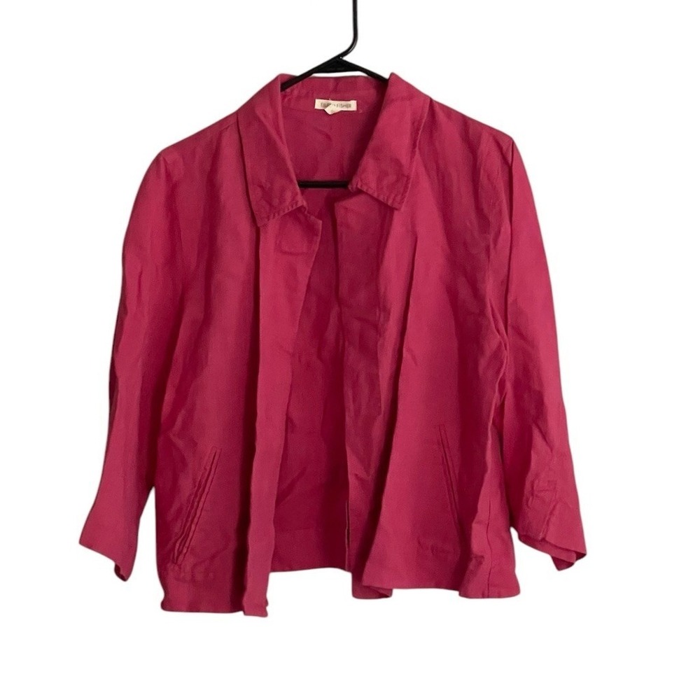 Eileen Fisher Cropped Cardigan Jacket Med Open Linen Pink Lightweight Spring